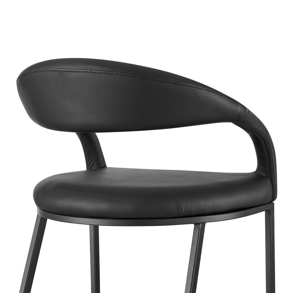 30" Black Faux Leather And Iron Low Back Bar Height Bar Chair