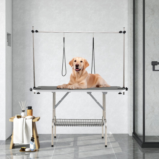 Foldable Dog Grooming Table with Height Adjustable Arms-Black