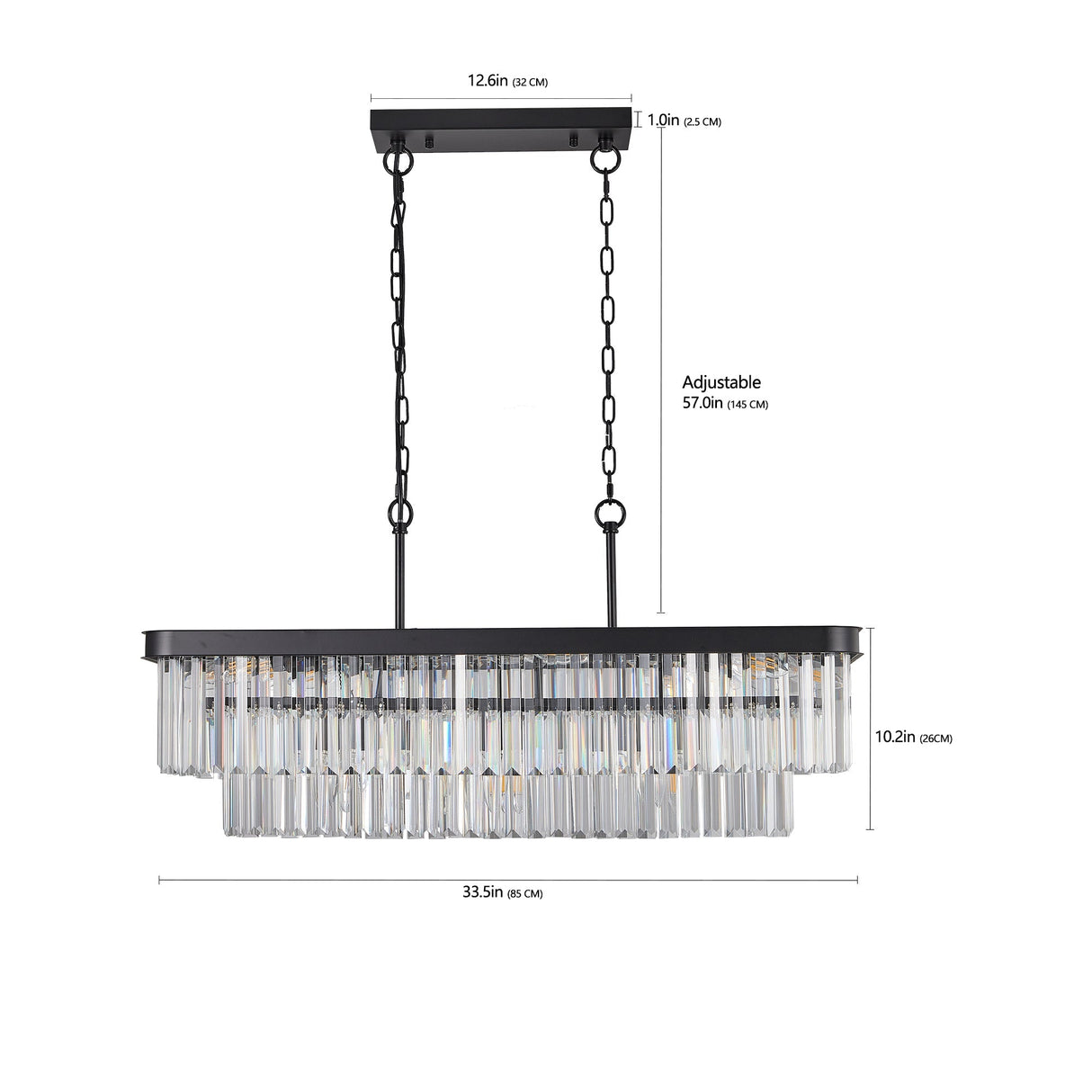 Rectangular Crystal Chandelier Adjustable