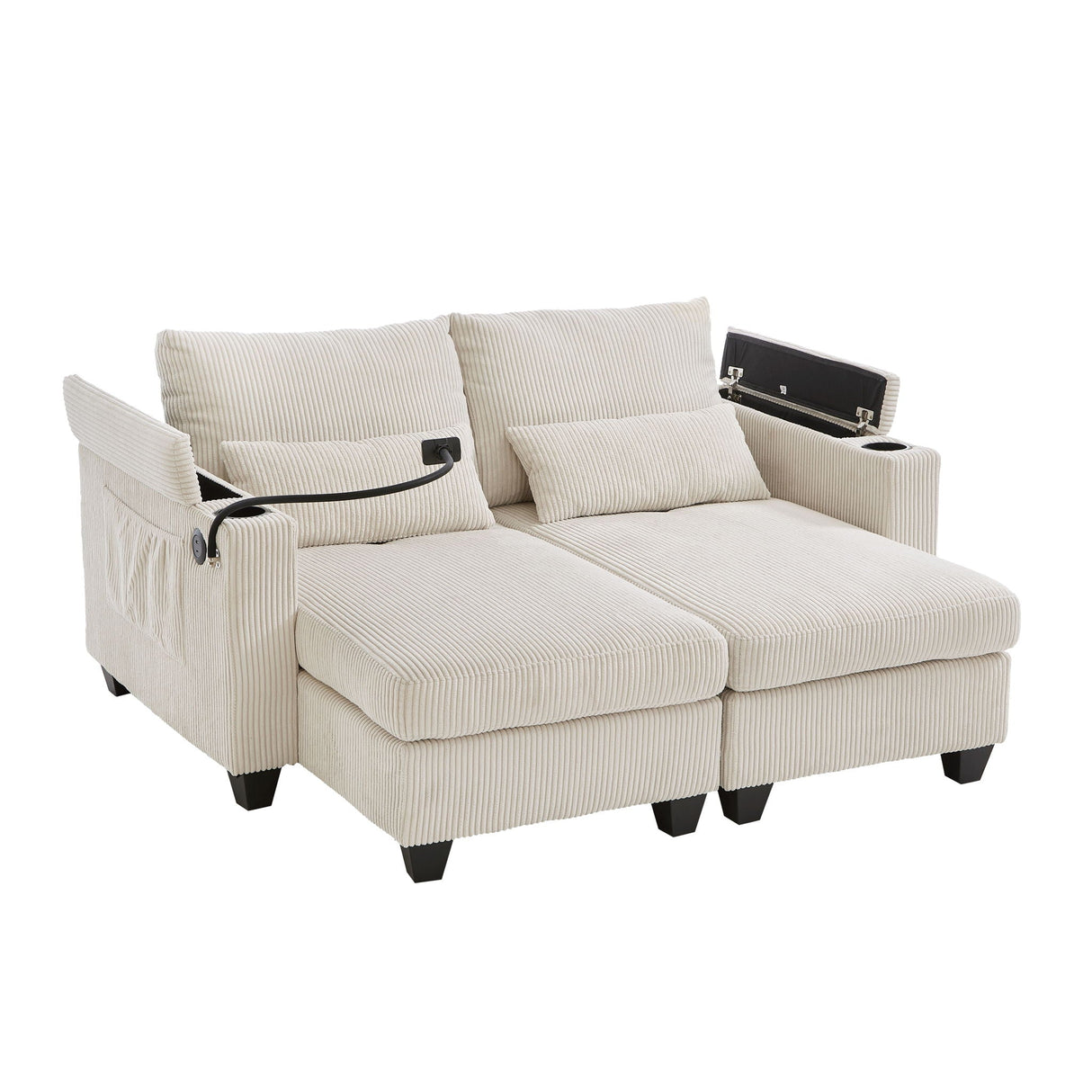 Convertible Chaise Lounge Sofa Chair With USB Ports, Cup Holders, Phone Holder And Storage by Couch.com