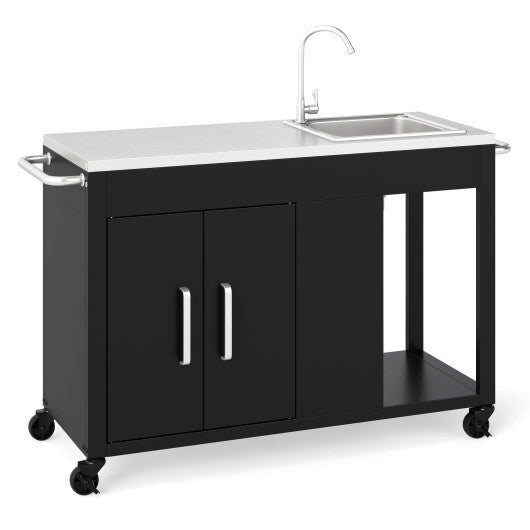 56 Inches Outdoor Grill Table with Sink and Stainless Steel Top-Black
