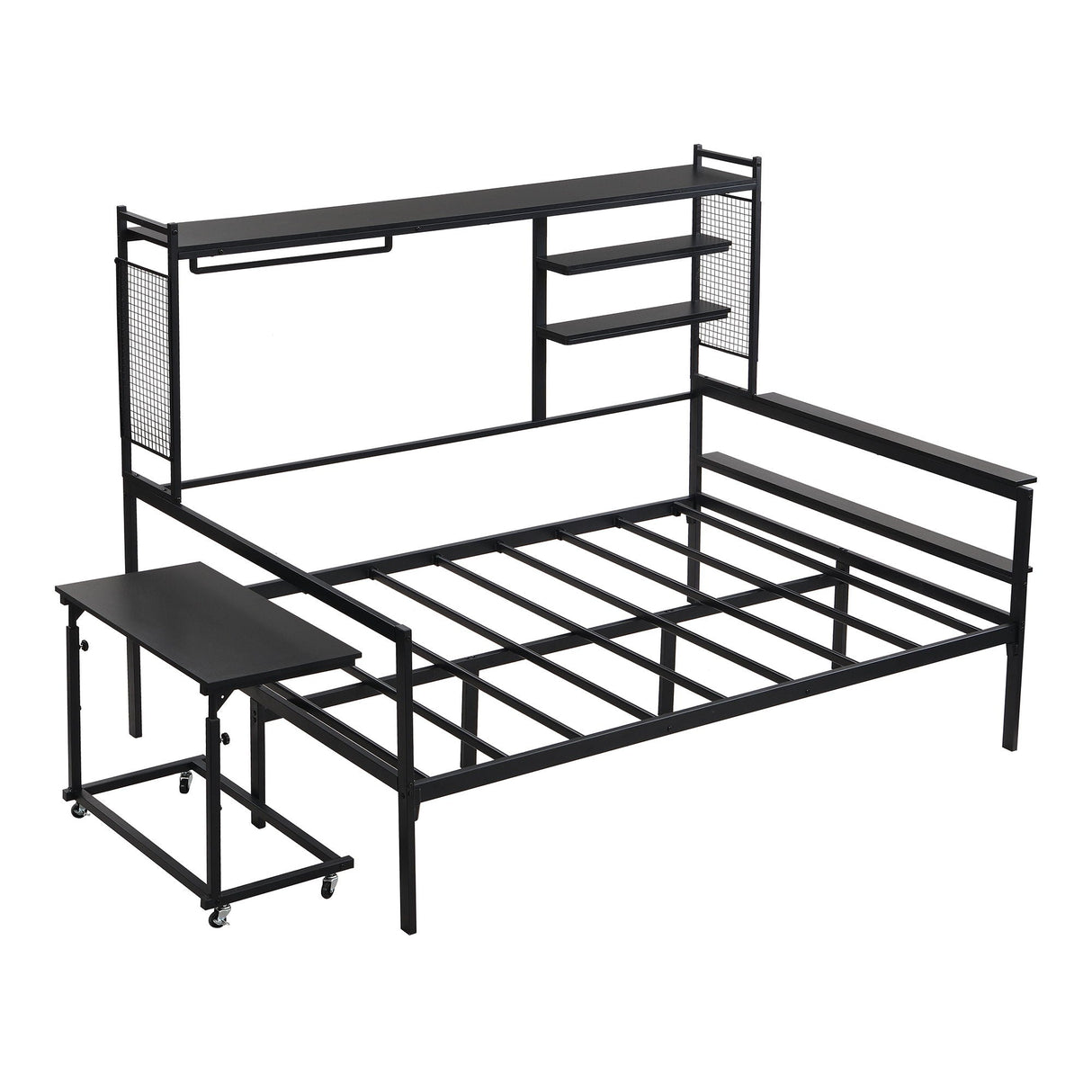 Daybed With Movable Desk, Grid, Shelves And Clothes Hanger by Couch.com