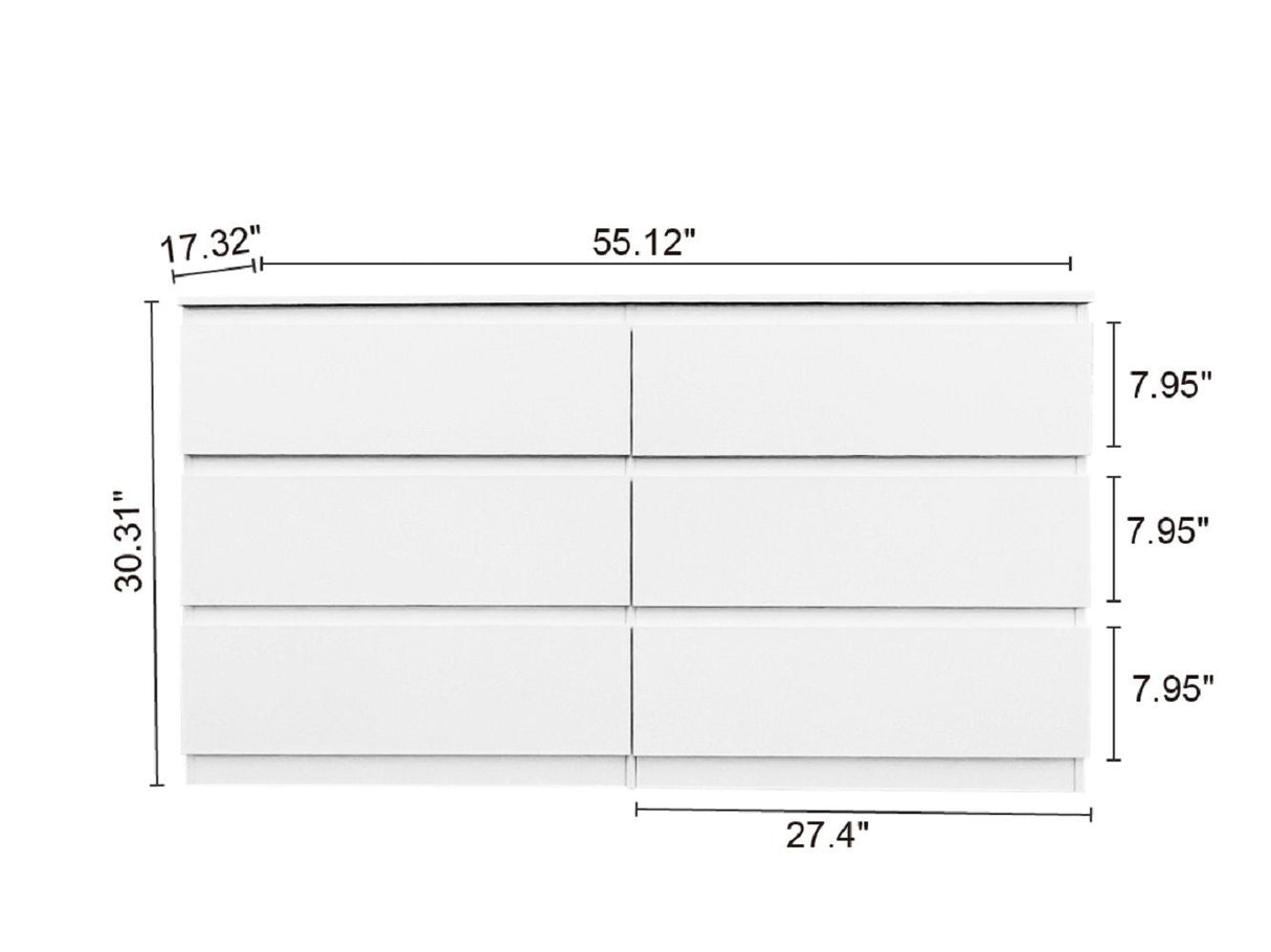 Couch.com 6 Drawer Double Dresser For Bedroom Living Room Hallway White, with Storage, Wood Construction, White Finish by Couch.com