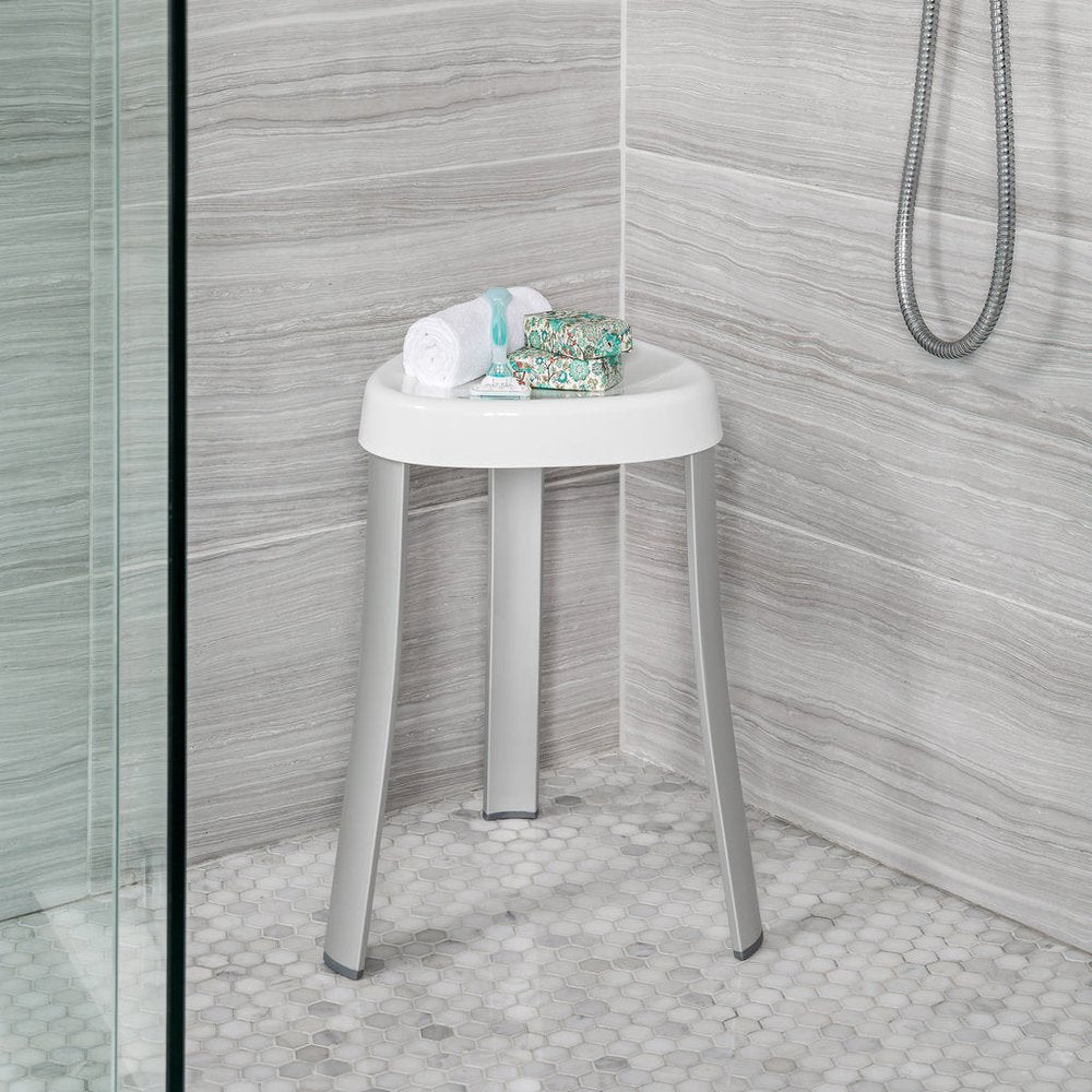 18" White Aluminum And Heavy Duty Plastic Corner Shower Bench