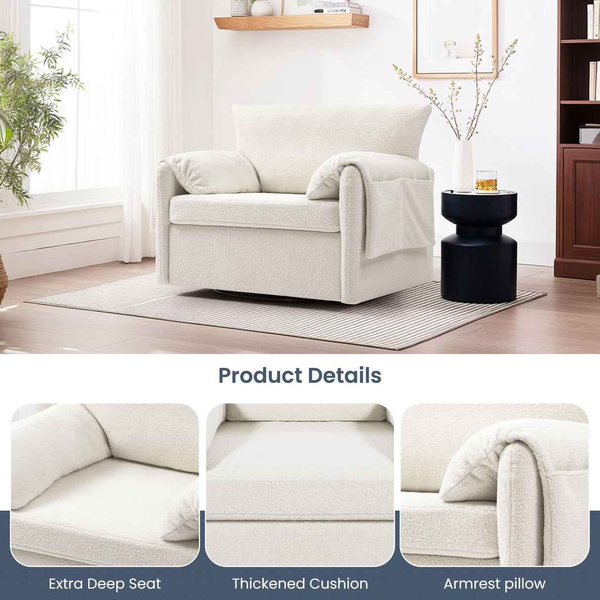 Oversized Swivel Armchair Modern Chair & Single Sofa Lounge, Comfortable Seating For Living Room by Couch.com