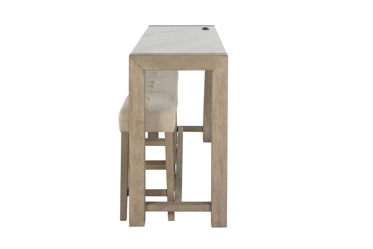 Vanilla - Real Marble Sofa Table With Power And 3 Stools - Beige / Natural by Couch.com