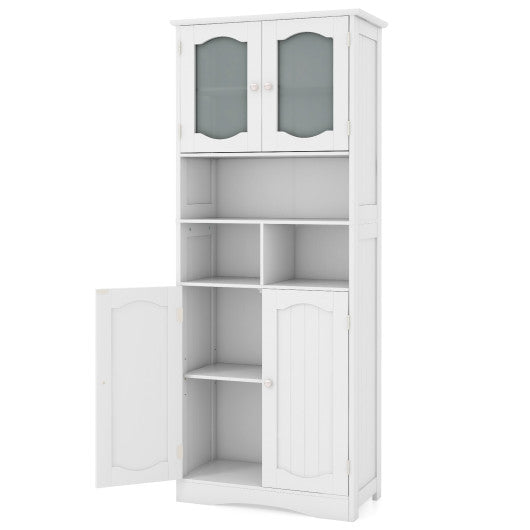 58.5 Inch Freestanding Linen Bathroom Storage Cabinet with Frost Glass Doors-White