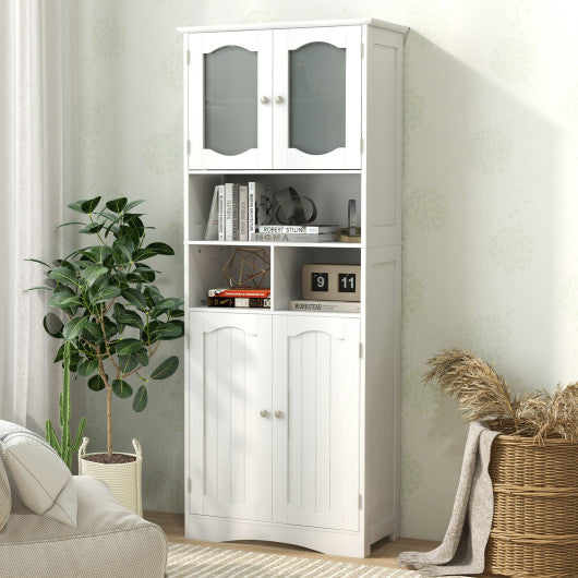 58.5 Inch Freestanding Linen Bathroom Storage Cabinet with Frost Glass Doors-White