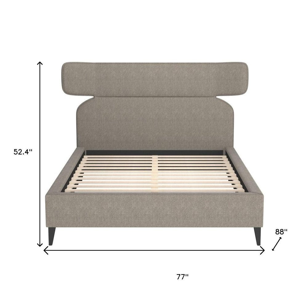 Brown Solid Wood And Upholstery Queen Bed Frame