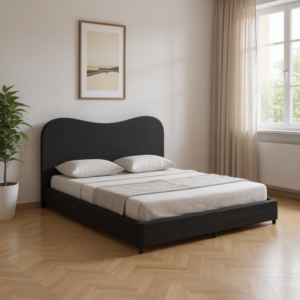 Black Ribbed Texture Velvet Upholstered King Bed Frame