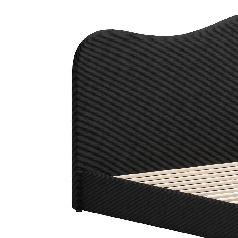 Black Ribbed Texture Velvet Upholstered King Bed Frame