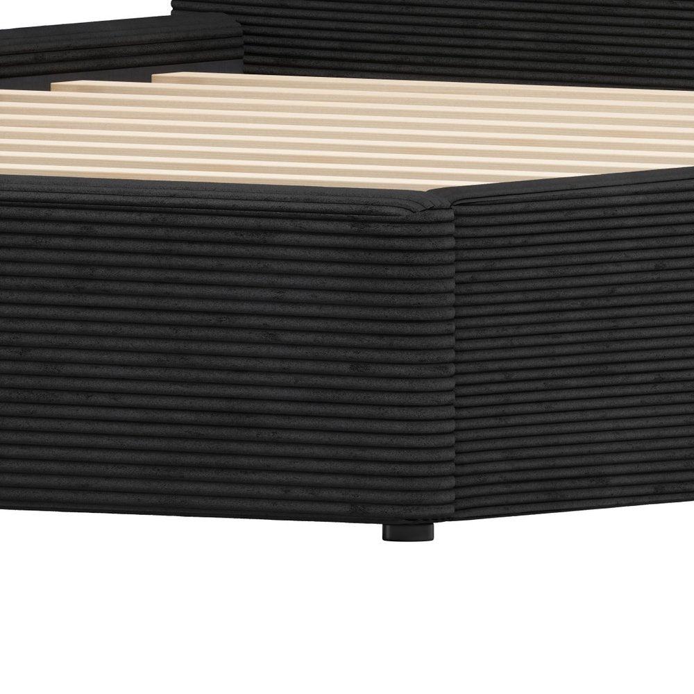 Black Ribbed Texture Velvet Upholstered King Bed Frame