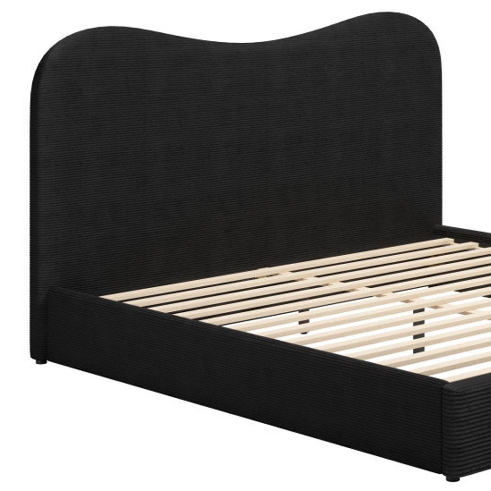 Black Ribbed Texture Velvet Upholstered King Bed Frame