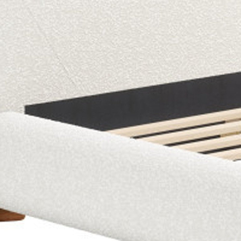 Ivory Solid Wood And Boucle Queen Bed Frame