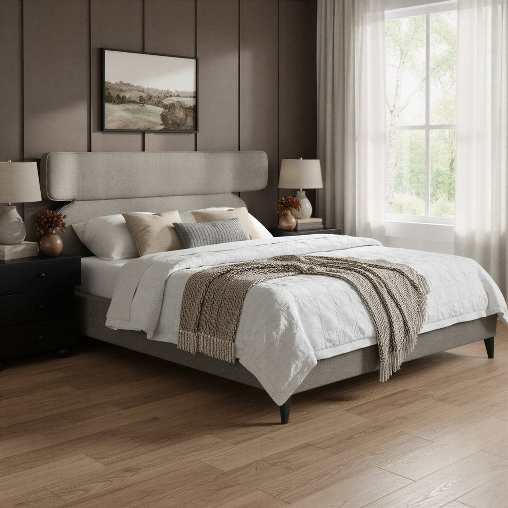 Brown Solid Wood And Upholstery King Bed Frame
