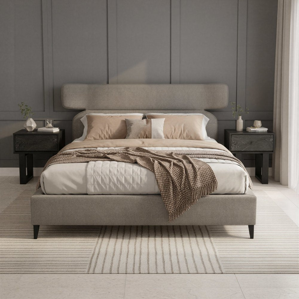 Brown Solid Wood And Upholstery King Bed Frame