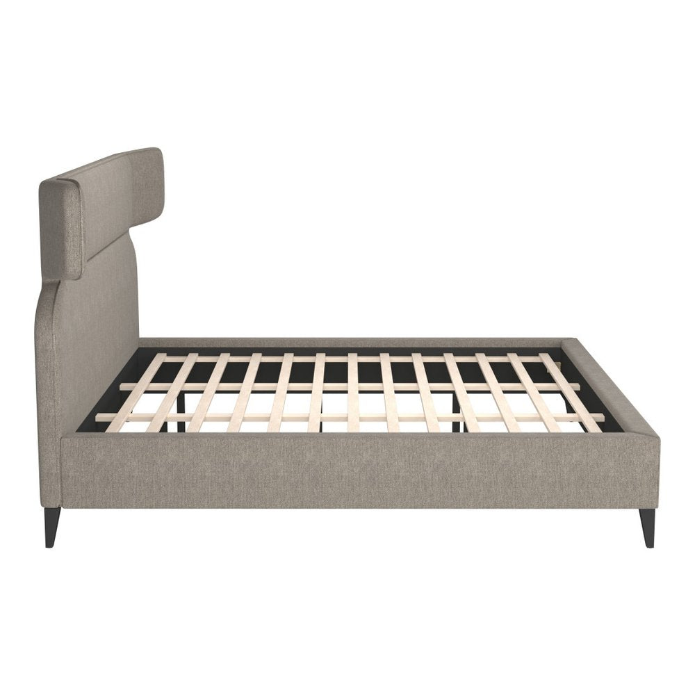 Brown Solid Wood And Upholstery King Bed Frame