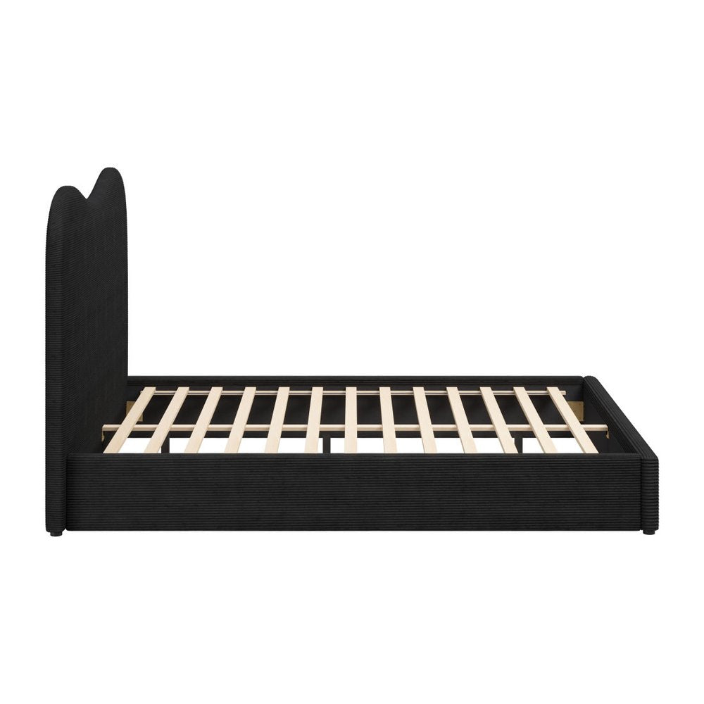 Black Ribbed Texture Velvet Upholstered Queen Bed Frame