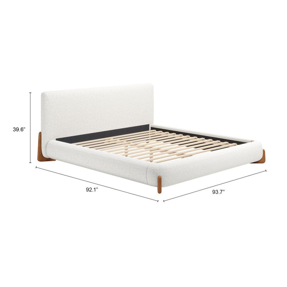 Ivory Solid Wood And Boucle King Bed Frame
