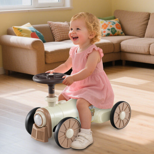 Ride on Toy with Steering Wheel and Train Whistle Sound Button-Beige