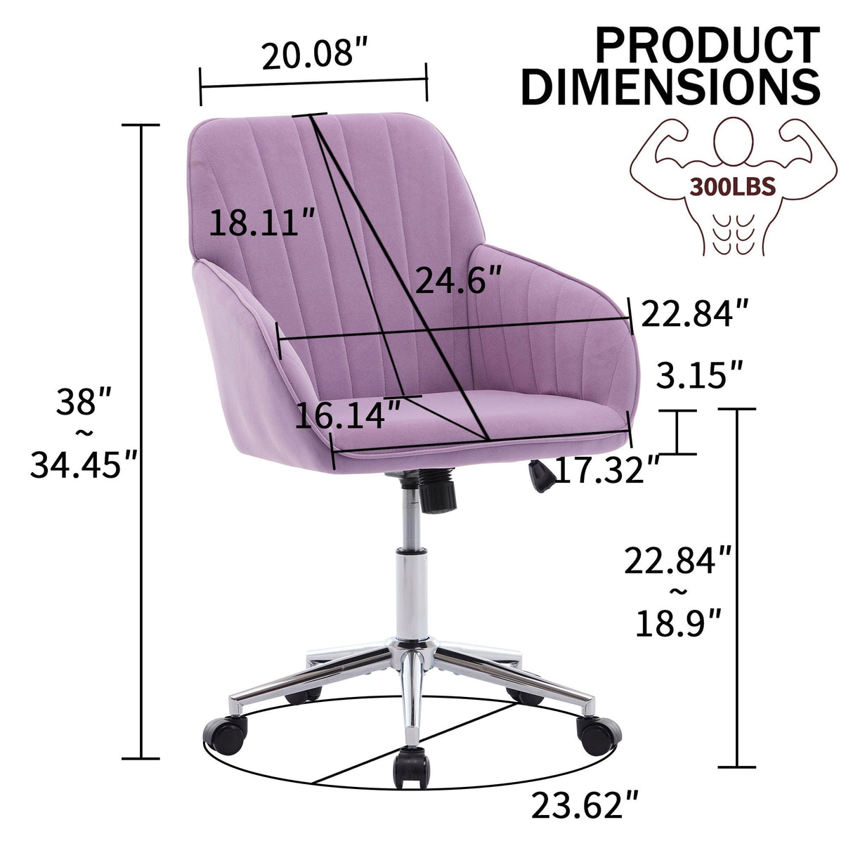 Adjustable Ergonomic Office Chair, Swivel Backrest Seat by Couch.com