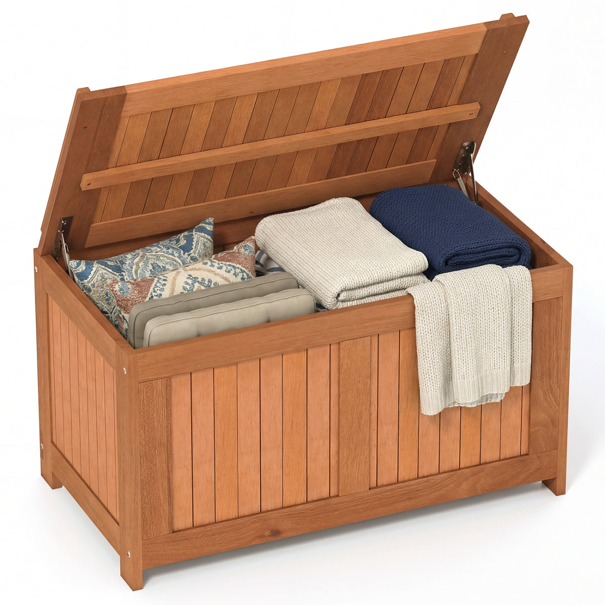 52 Gallon 3-in-1 Patio Wood Deck Box with Flip Top for Cushions