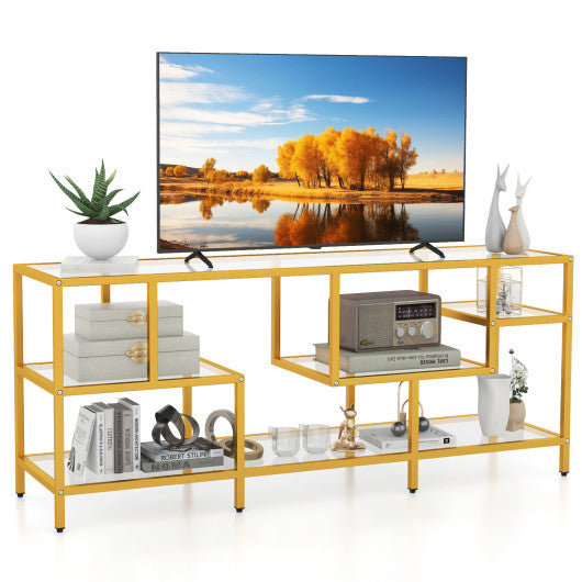 58 Inch TV Console Table with Tempered Glass Shelves for Living Room-Gold