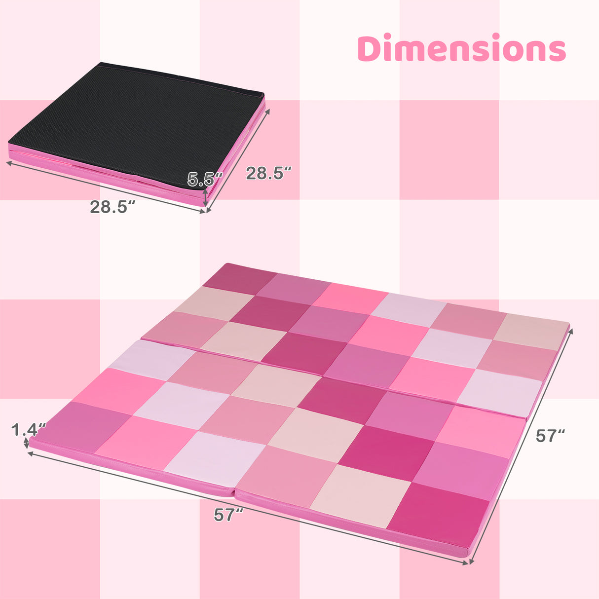 58 Inch Toddler Folding Activity Floor Mat Foam Baby Play Mat-Pink