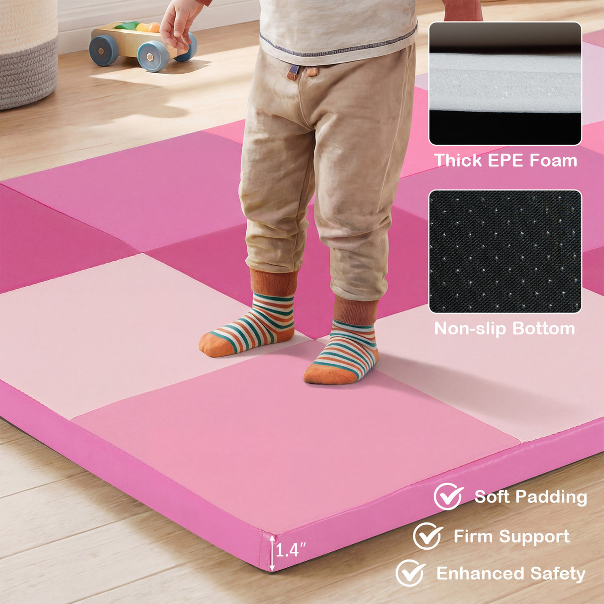 58 Inch Toddler Folding Activity Floor Mat Foam Baby Play Mat-Pink
