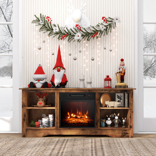 58 Inches TV Stand for Flat Screen TVs Up to 65 Inches with 18 Inches Electric Fireplace Heater