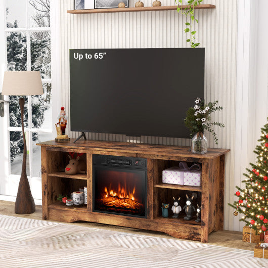 58 Inches TV Stand for Flat Screen TVs Up to 65 Inches with 18 Inches Electric Fireplace Heater