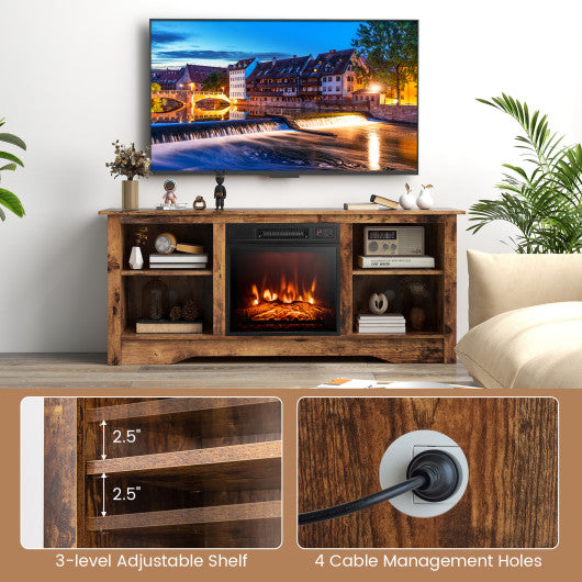 58 Inches TV Stand for Flat Screen TVs Up to 65 Inches with 18 Inches Electric Fireplace Heater
