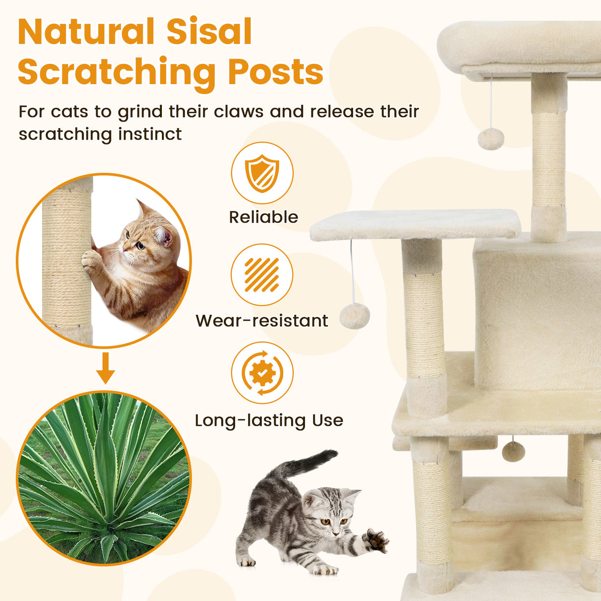 58" Multi-Level Cat Tree Soft Plush Cat Tower with Padded Top Perch-Beige