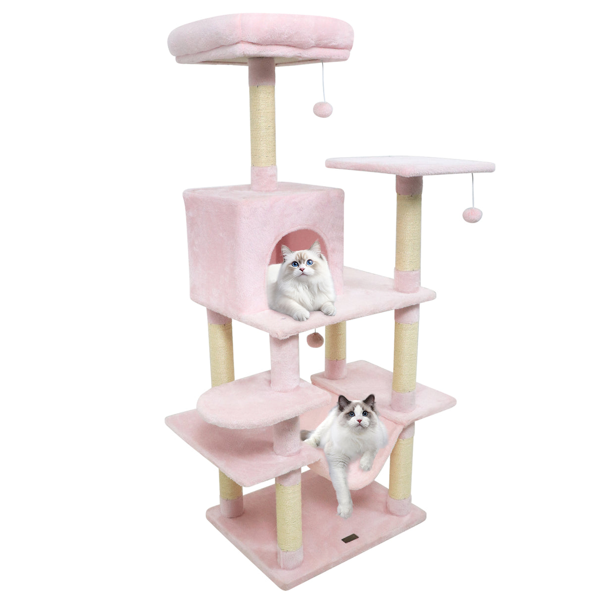 58" Multi-Level Cat Tree Soft Plush Cat Tower with Padded Top Perch-Pink