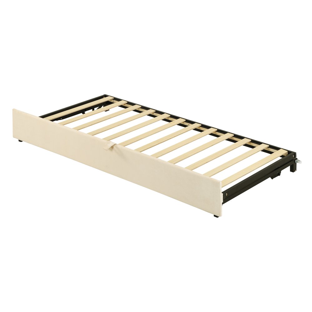 Beige Upholstered Twin Day Bed With Trundle