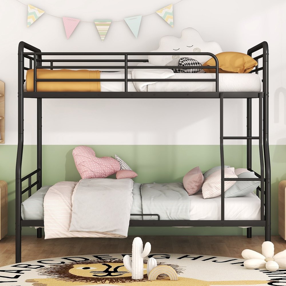 Black Full XL Over Queen Contemporary Metal Bunk Bed