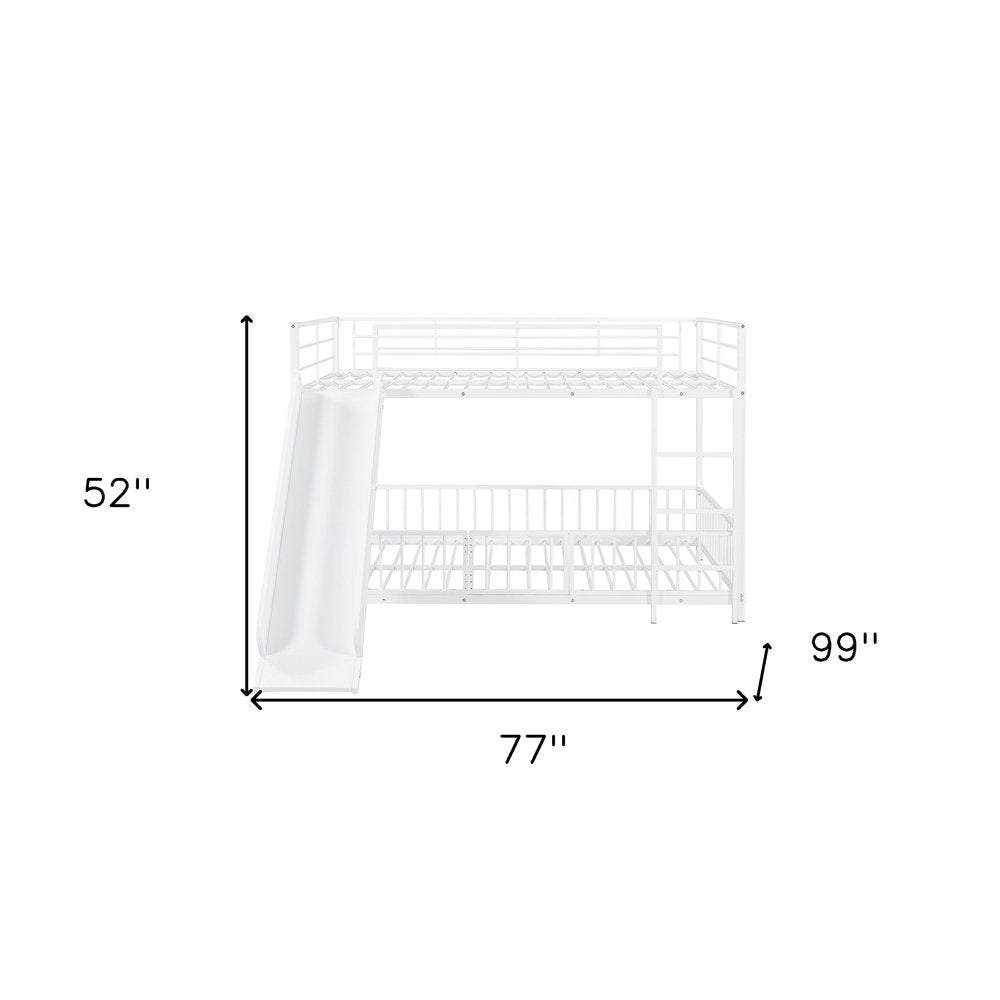 White Full Over Full Metal Bunk Bed With Slide