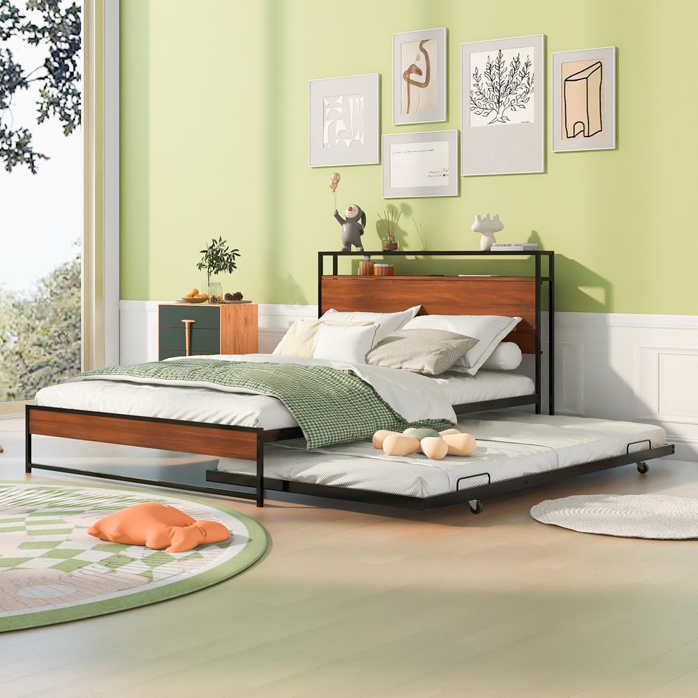 Black Metal Full Bed Frame With Trundle