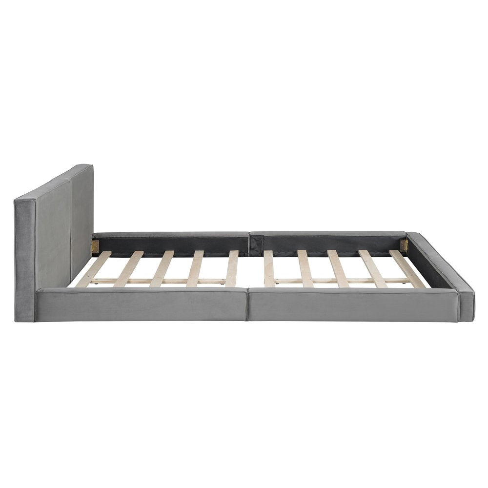 Gray Tufted Velvet Upholstered Queen Bed Frame
