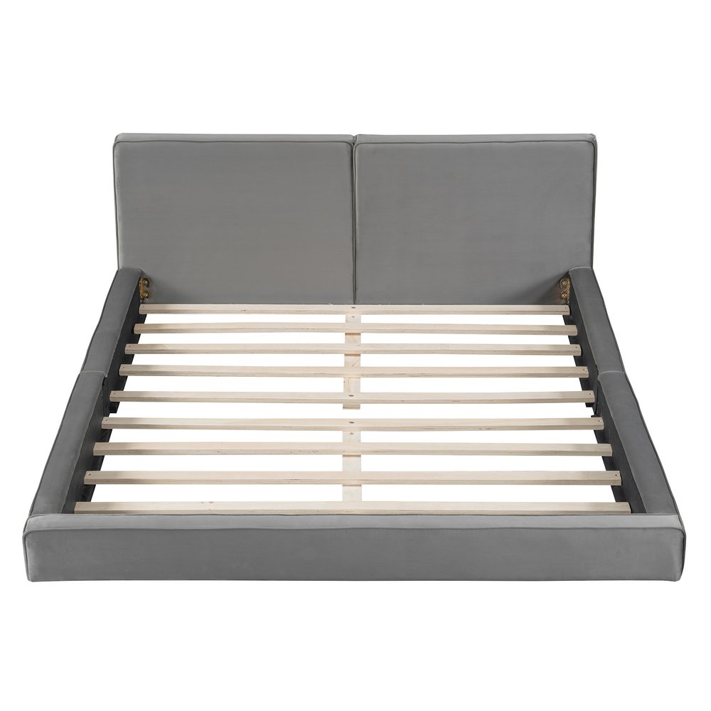 Gray Tufted Velvet Upholstered Queen Bed Frame