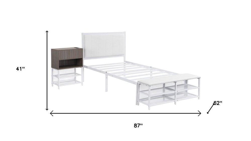 White Metal And Tufted Upholstery Upholstered Twin Bed Frame