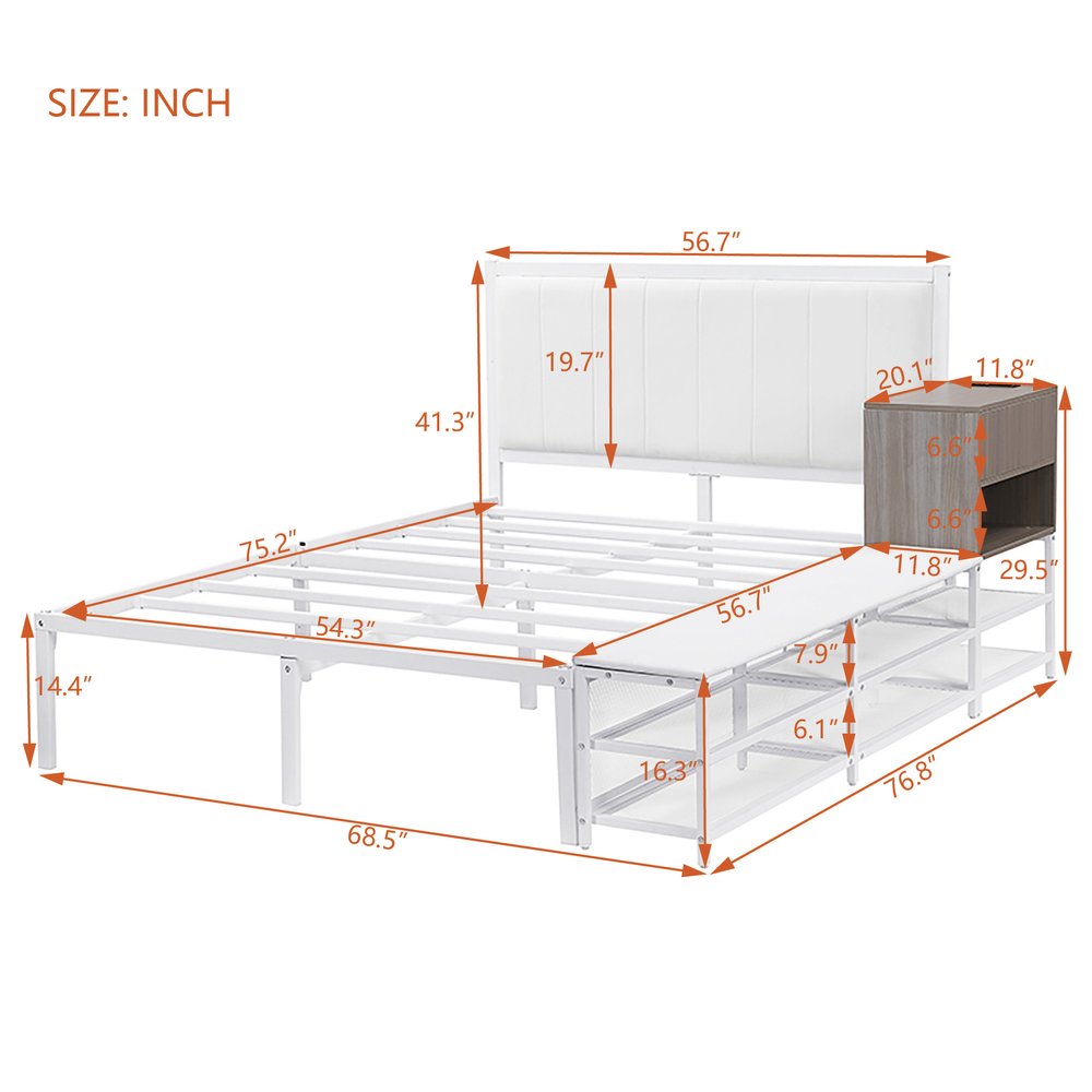 White Metal And Tufted Upholstery Upholstered Full Bed Frame