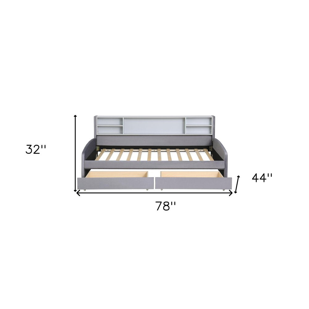 Gray Tufted Velvet Upholstered Twin Bed Frame With Drawers