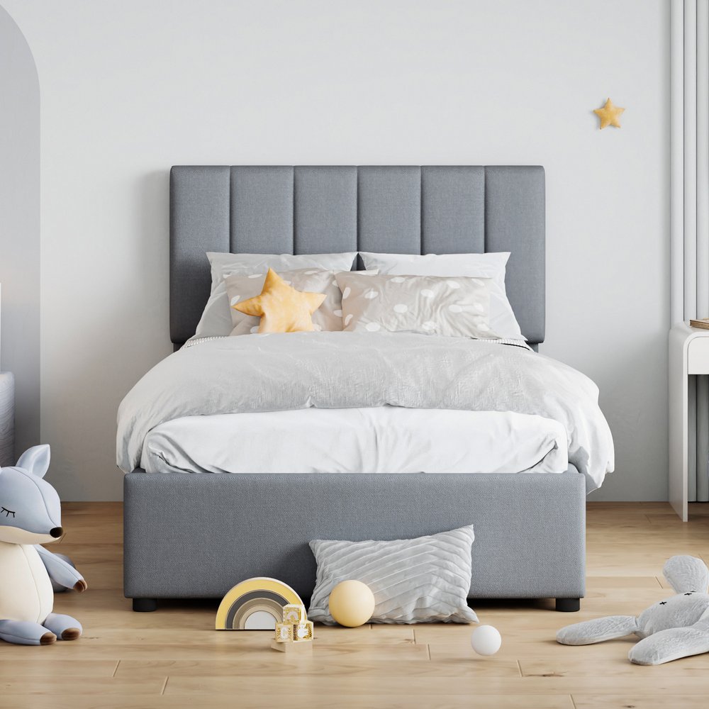 Gray Tufted Upholstered Twin Bed Frame With Trundle