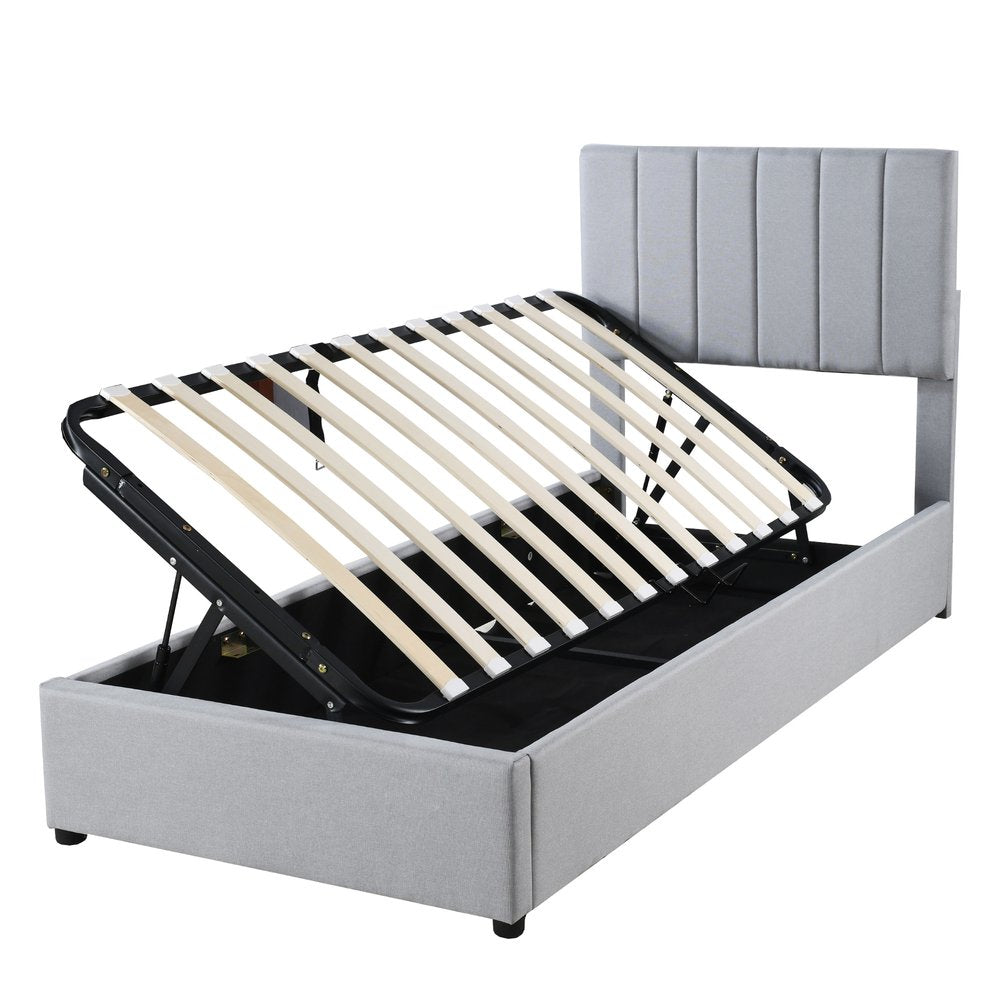 Gray Tufted Upholstered Twin Bed Frame With Trundle