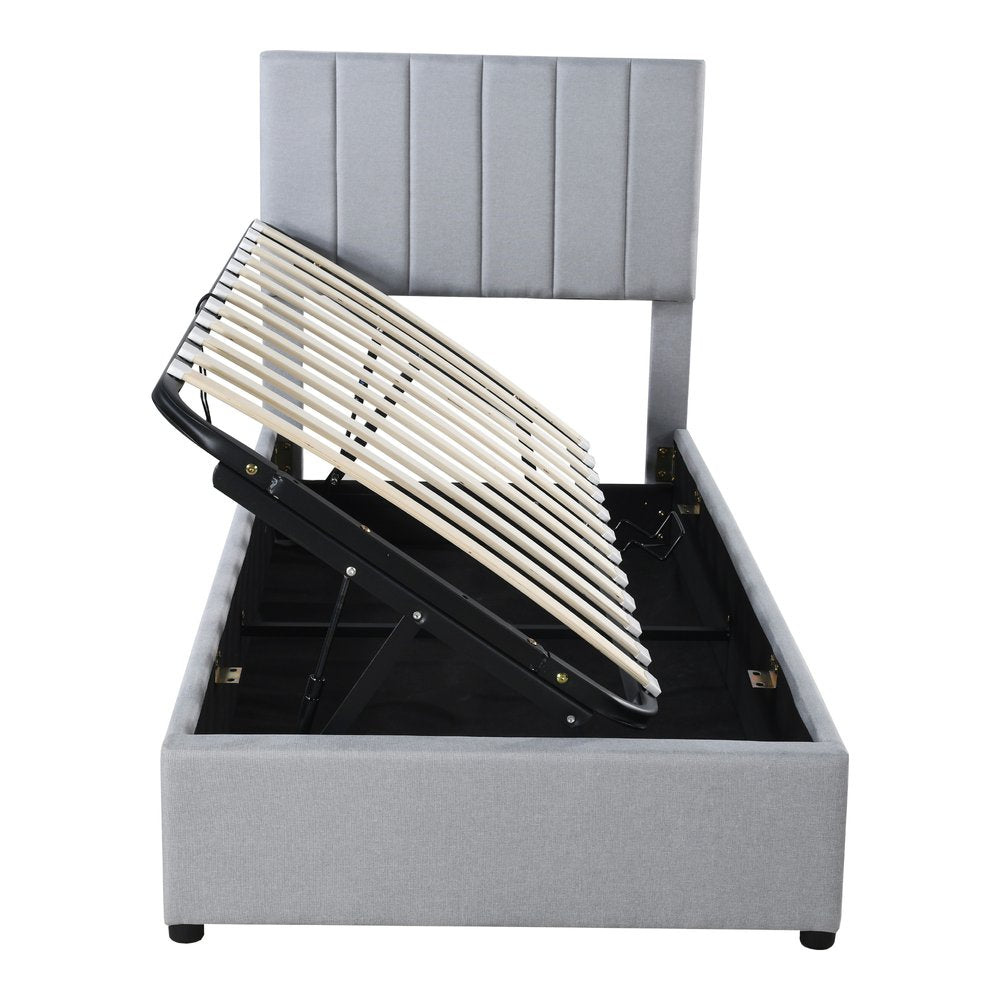 Gray Tufted Upholstered Twin Bed Frame With Trundle