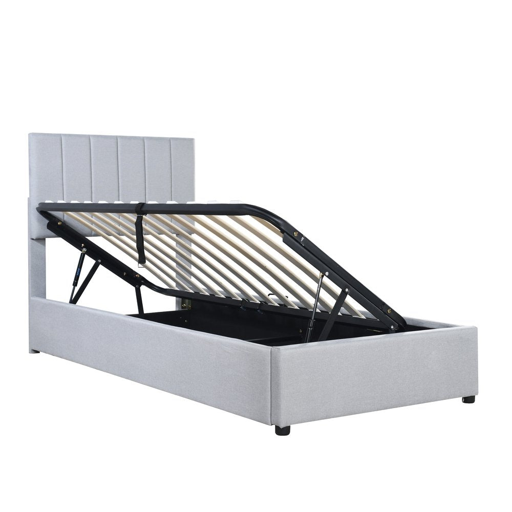 Gray Tufted Upholstered Twin Bed Frame With Trundle