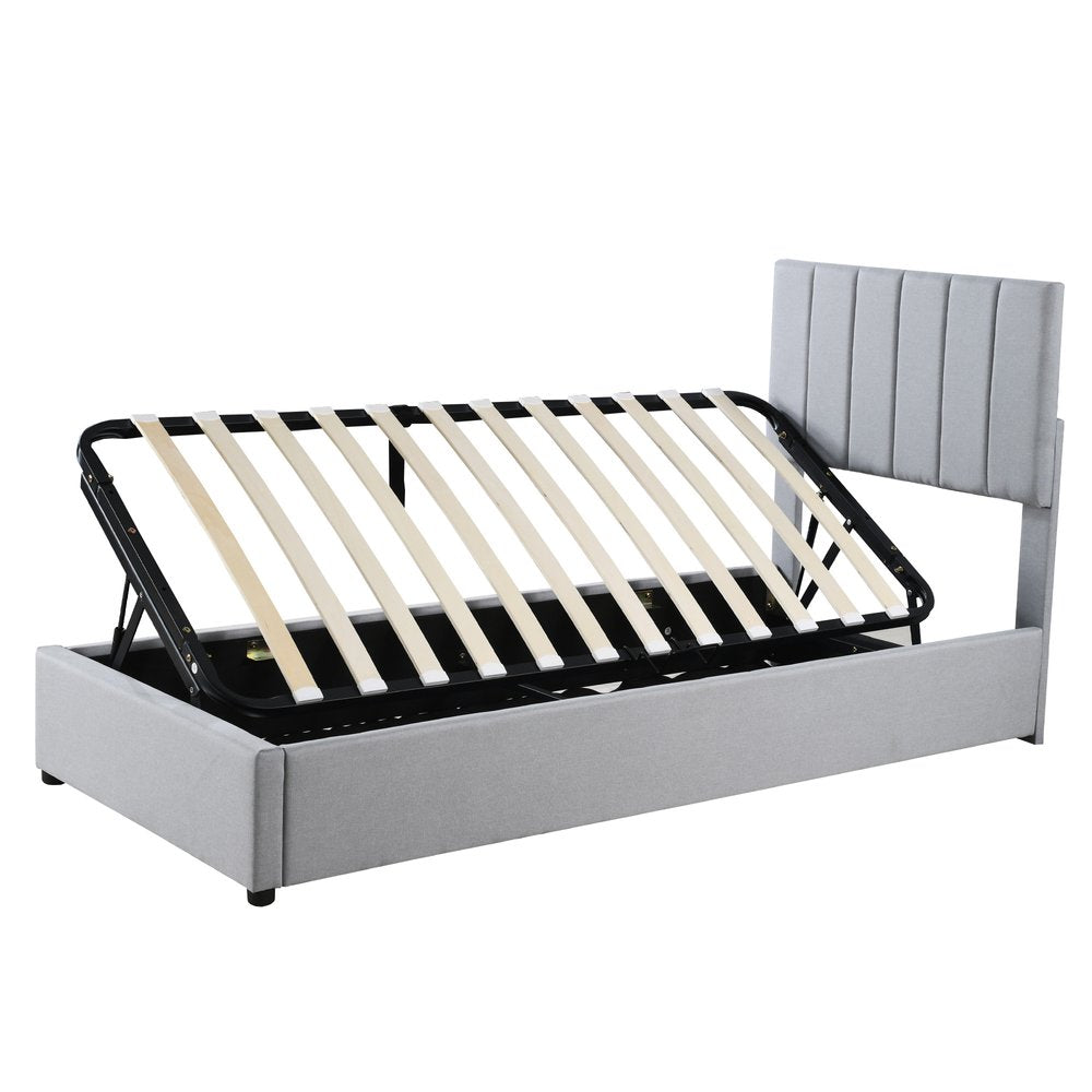 Gray Tufted Upholstered Twin Bed Frame With Trundle