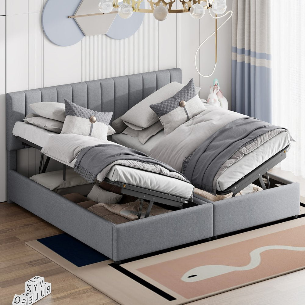 Gray Tufted Upholstered King Bed Frame
