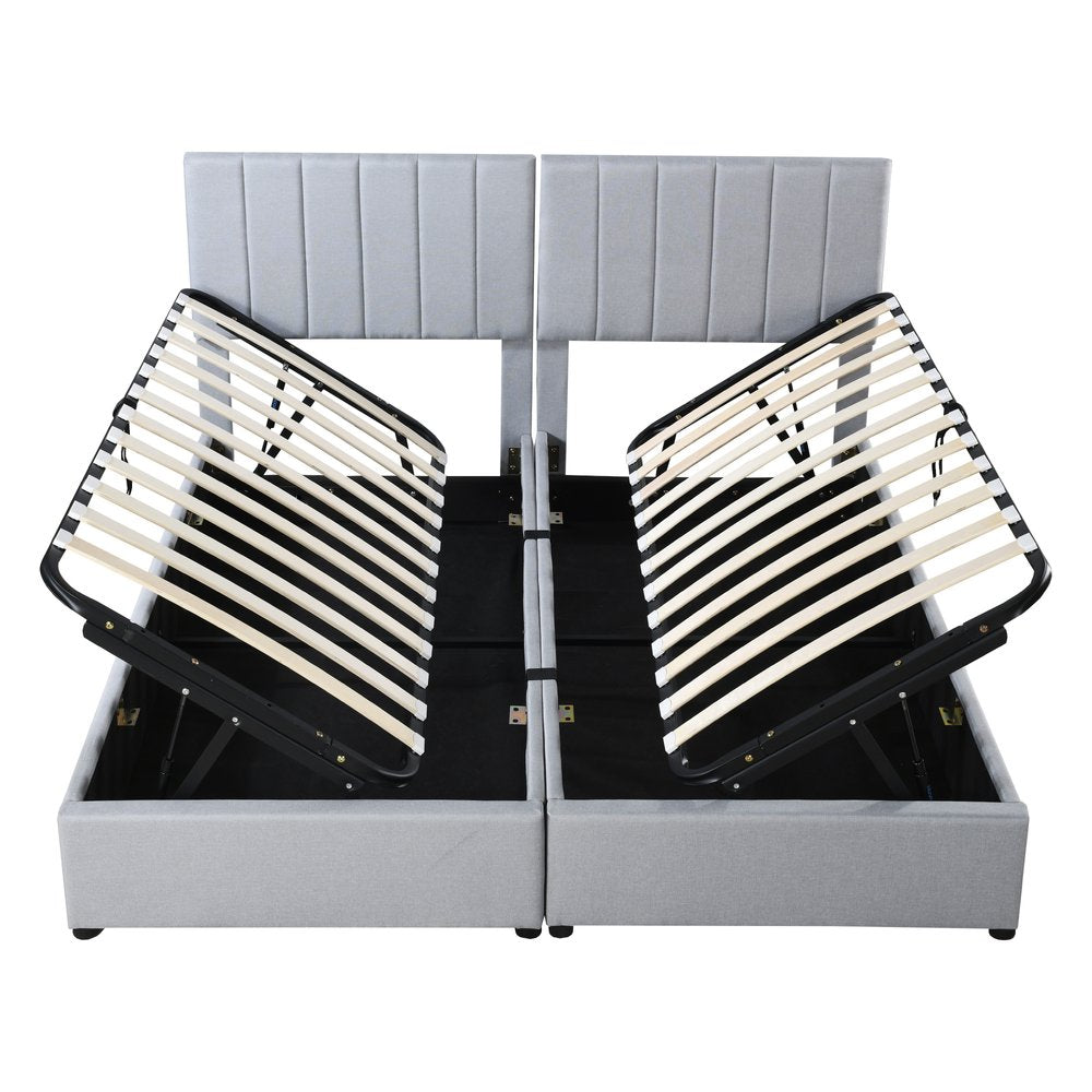 Gray Tufted Upholstered King Bed Frame